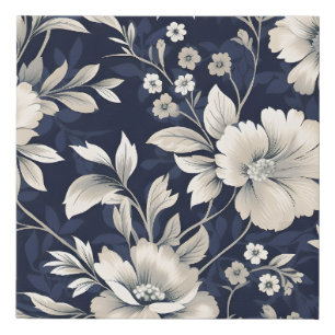 Floral in Blue Faux Canvas Print