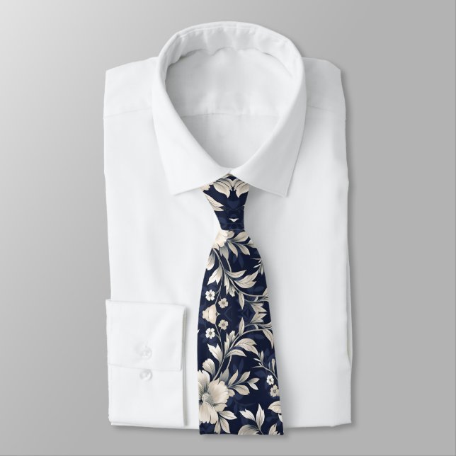 Floral in Blue Neck Tie (Tied)