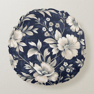 Floral in Blue Round Pillow