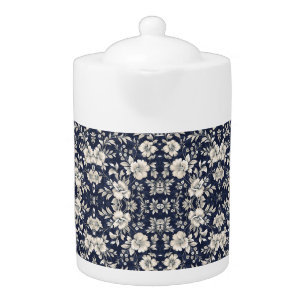 Floral in Blue Teapot