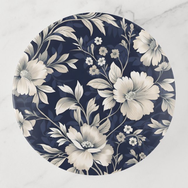 Floral in Blue Trinket Tray (Front)