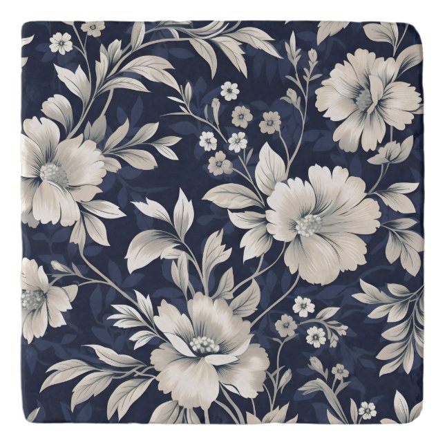 Floral in Blue Trivet (Front)