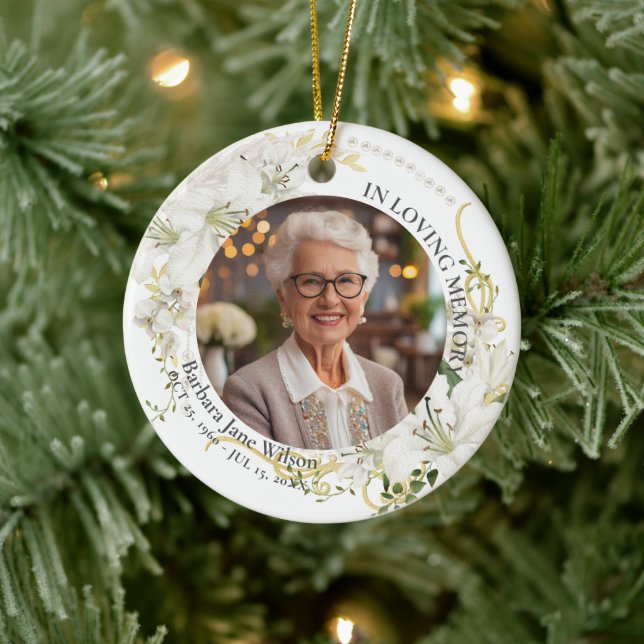 Floral In Loving Memory Memorial Funeral Keepsake Ceramic Ornament (Tree)