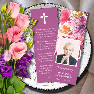 Floral In Loving Memory Photo Funeral Bookmarks