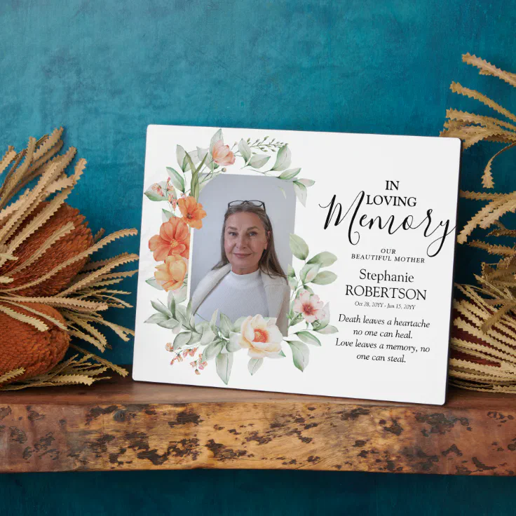 Floral 'In Loving Memory' Photo Funeral Memorial Plaque | Zazzle