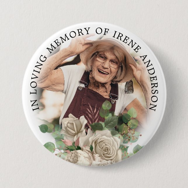 Floral In Loving Memory | Remembrance Photo Button (Front)