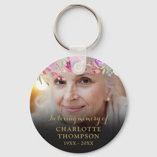 Floral In Loving MemoryPhoto Keychain (Front)