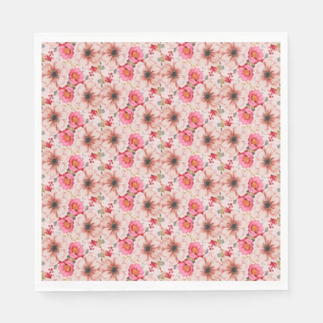 Floral in Pink Bridal Shower Bachelorette Party Napkins (Front)