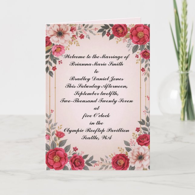 Floral in Pink Wedding Program (Front)