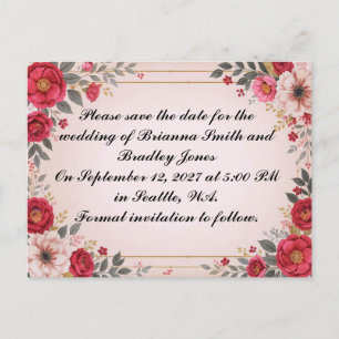Floral in Pink Wedding Save the Date Invitation Postcard