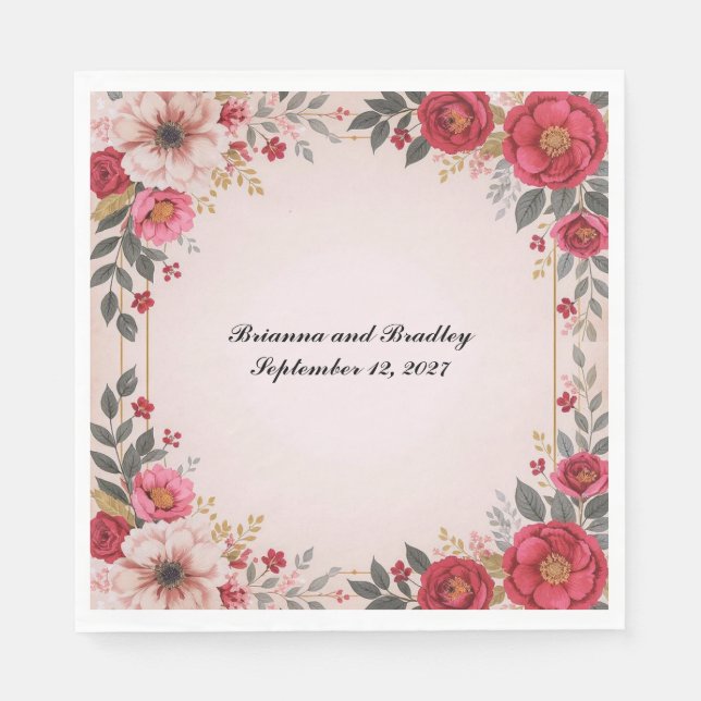 Floral in Pink Wedding Shower Bachelorette Party Napkins (Front)