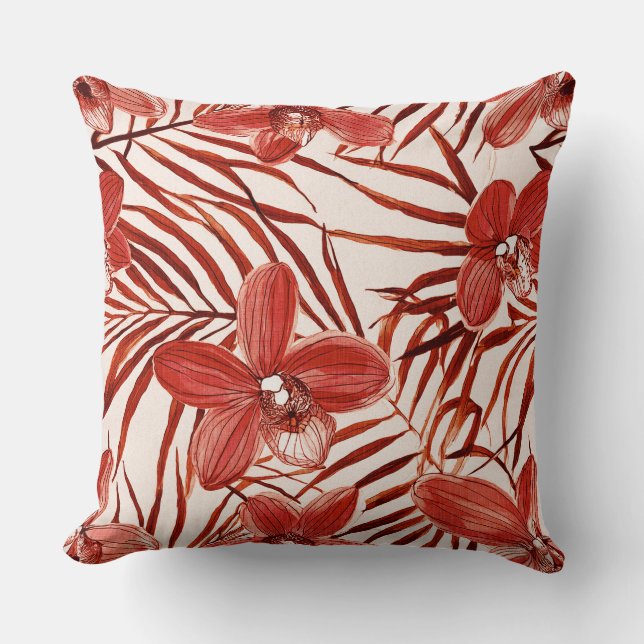 Floral in red pattern throw pillow (Front)