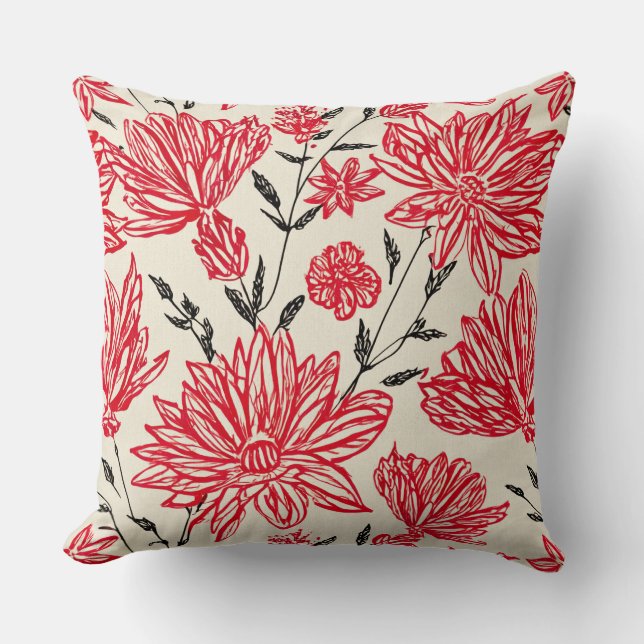 Floral in red pattern throw pillow (Front)