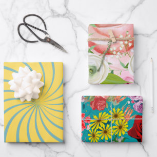 Floral in the garden feminine pattern pink blue wrapping paper sheets