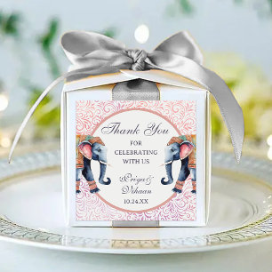 Floral Indian Elephant Wedding Return Gift Favor Square Sticker