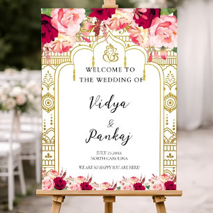 Floral Indian Wedding Welcome Sign, Royal Mughal Foam Board
