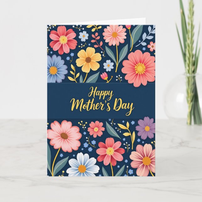 Floral Indigo Banner Card (Front)