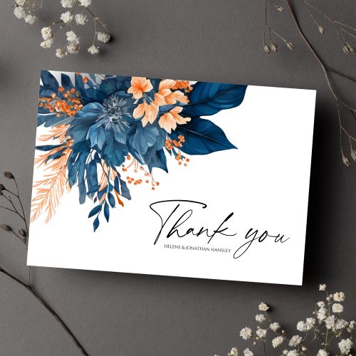 Floral Indigo Rust Modern Wedding Thank You