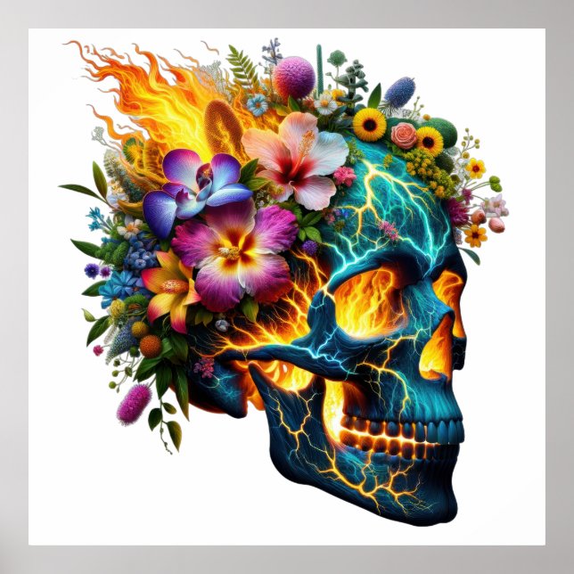Floral Inferno Skull Poster (Front)