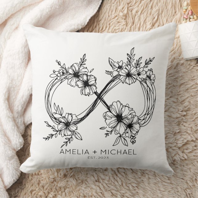 Floral Infinity Sign Customizable Names Pillow (Blanket)