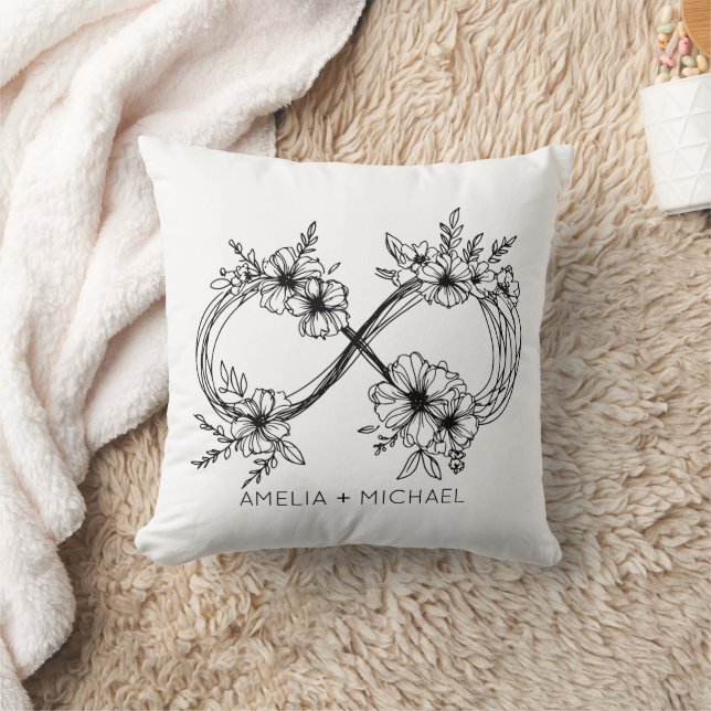 Floral Infinity Sign Customizable Names Pillow (Blanket)