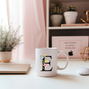 Floral Initial Monogram E Mug