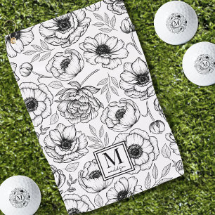Floral Initial Monogram Golf Towel