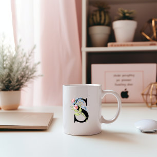 Floral Initial Monogram S Mug