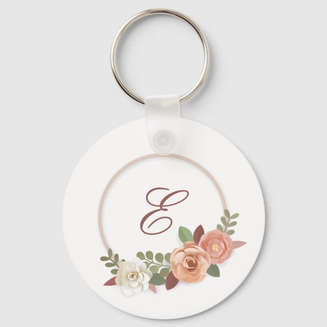 Floral Initial Personalized Key Chain with Flowers (Front)
