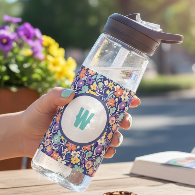 Floral Initial Water Bottle (Floral initial water bottle)