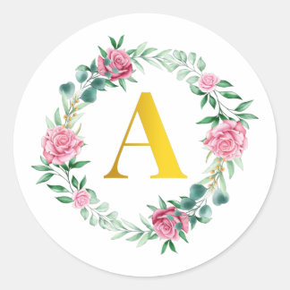 Floral Initial Wreath Monogram letter A Stickers