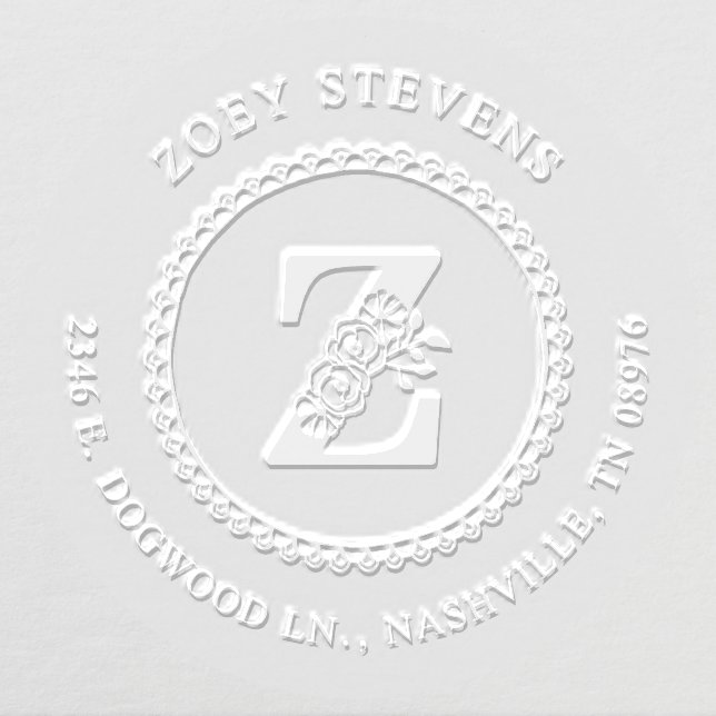 Floral Initial Z Return Address Embosser (Design)