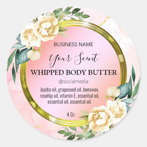 Floral Ink Pastel Pink Body Butter Labels
