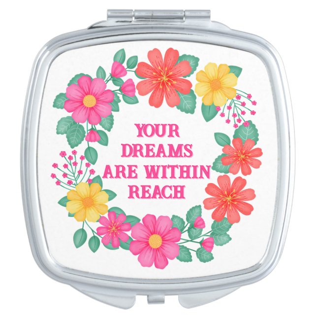 Floral Inspirational Create Your Own Quote Compact Mirror (Front)