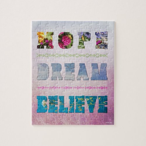 Floral Inspirational Quote Hope Dream Believe Jigsaw Puzzle