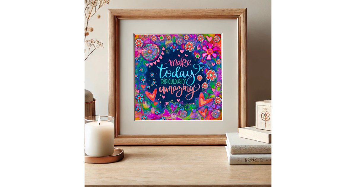 Floral Inspirational Quote Pretty Hearts Blue Poster | Zazzle