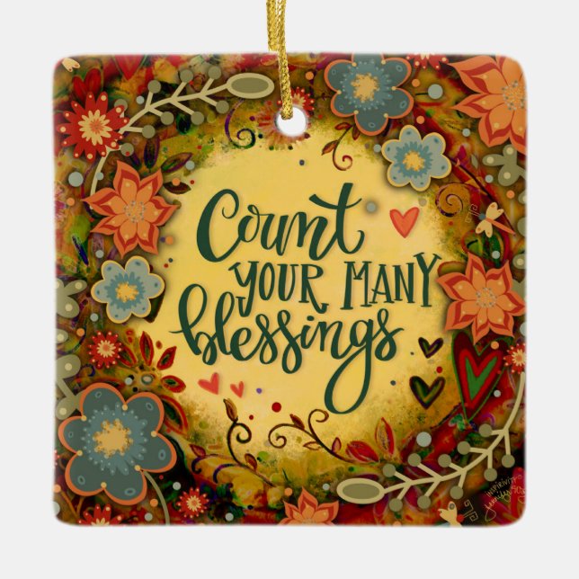 Floral Inspiring Blessings Quote Inspirivity   Ceramic Ornament (Front)