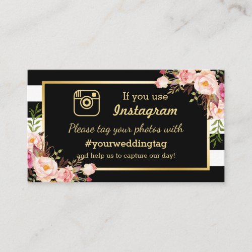 Floral Instagram Hashtag Wedding Insert Card