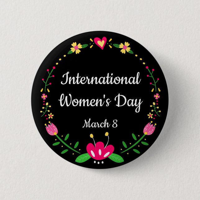 Floral International Womens Day Custom Size Button (Front)