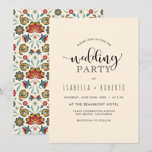 Floral Invitation | Colorful Boho Batik Wedding (Front/Back)