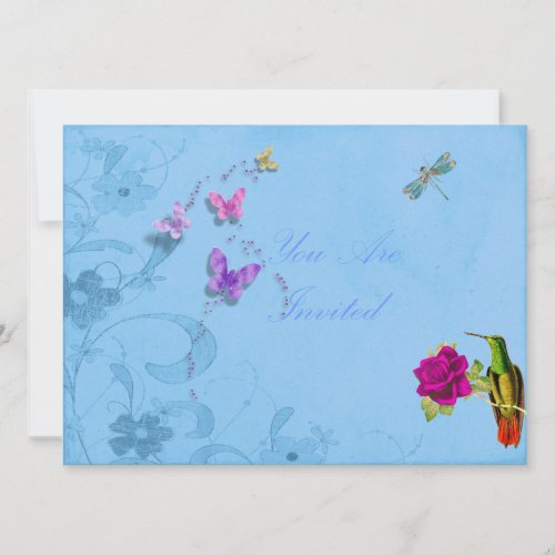 Floral Invites With Hummingbird and Butterflies