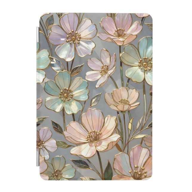 Floral iPad Cover Pastel Gold Flower Case (Front)