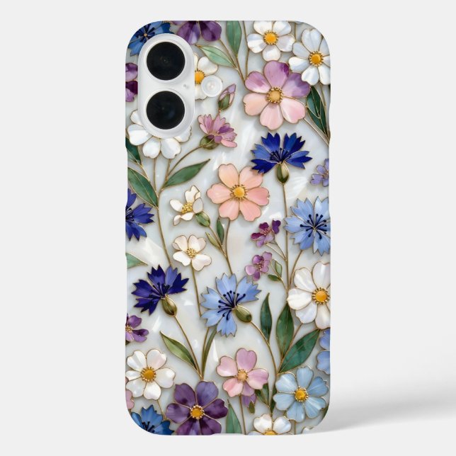 Floral iPhone Case Blue White Pastel Wildflowers (Back)