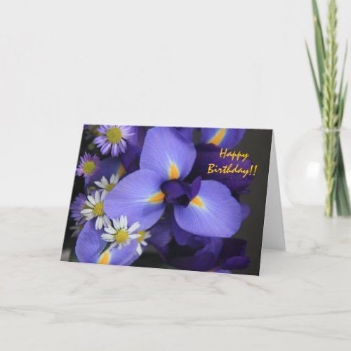 Floral Iris and Mini Daisy Happy Birthday Card