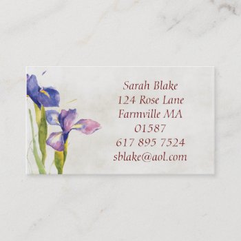Floral Iris Watercolor Business Card by sloanes_designs at Zazzle