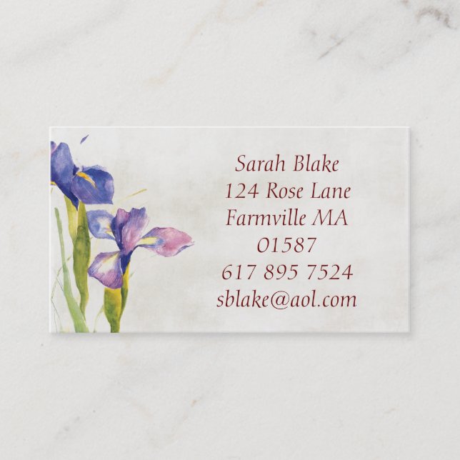Floral iris Watercolor Business Card (Front)