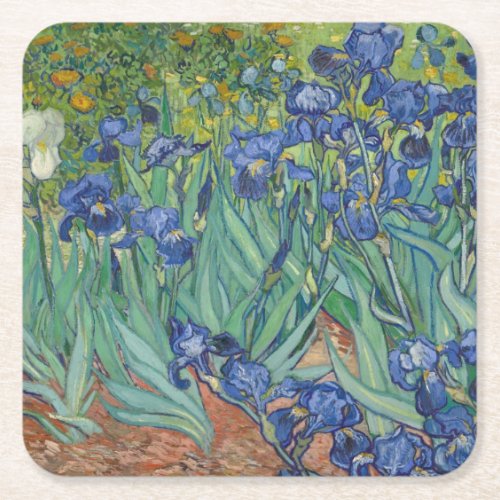 Floral Irises Garden Vincent van Gogh Inspired Square Paper Coaster