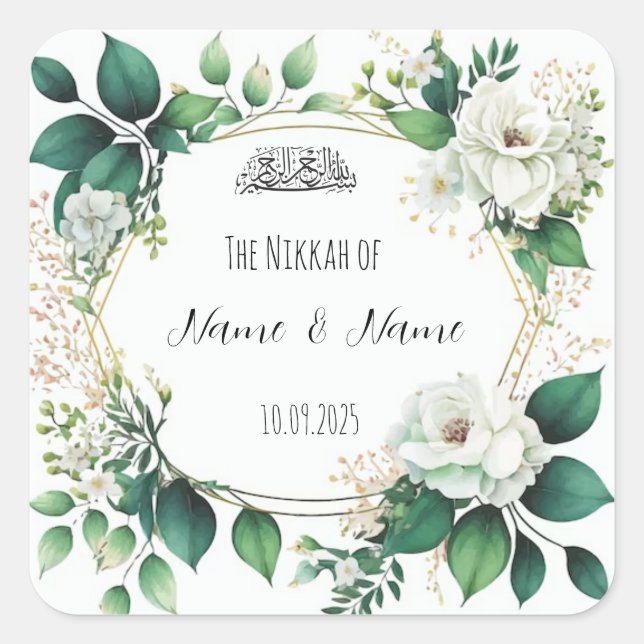 Floral Islamic Nikkah favor stickers (Front)