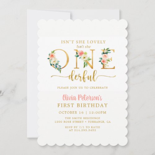 Floral Isnt She Lovely Onederful 1st Birthday Invitation