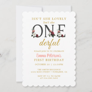 Floral Isn't She Lovely Onederful 1st Birthday Invitation